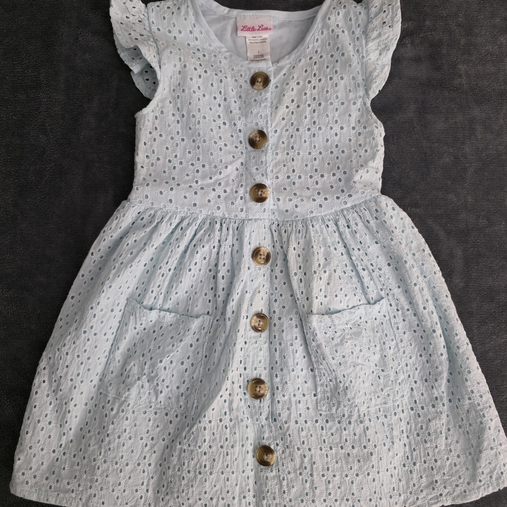 Charming Eyelet Kids Dress in Light Blue